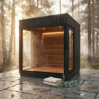ThermaSol Nordic Misty Outdoor Lounge Medium Sauna Cabin (SAK57649) — Studio Shot